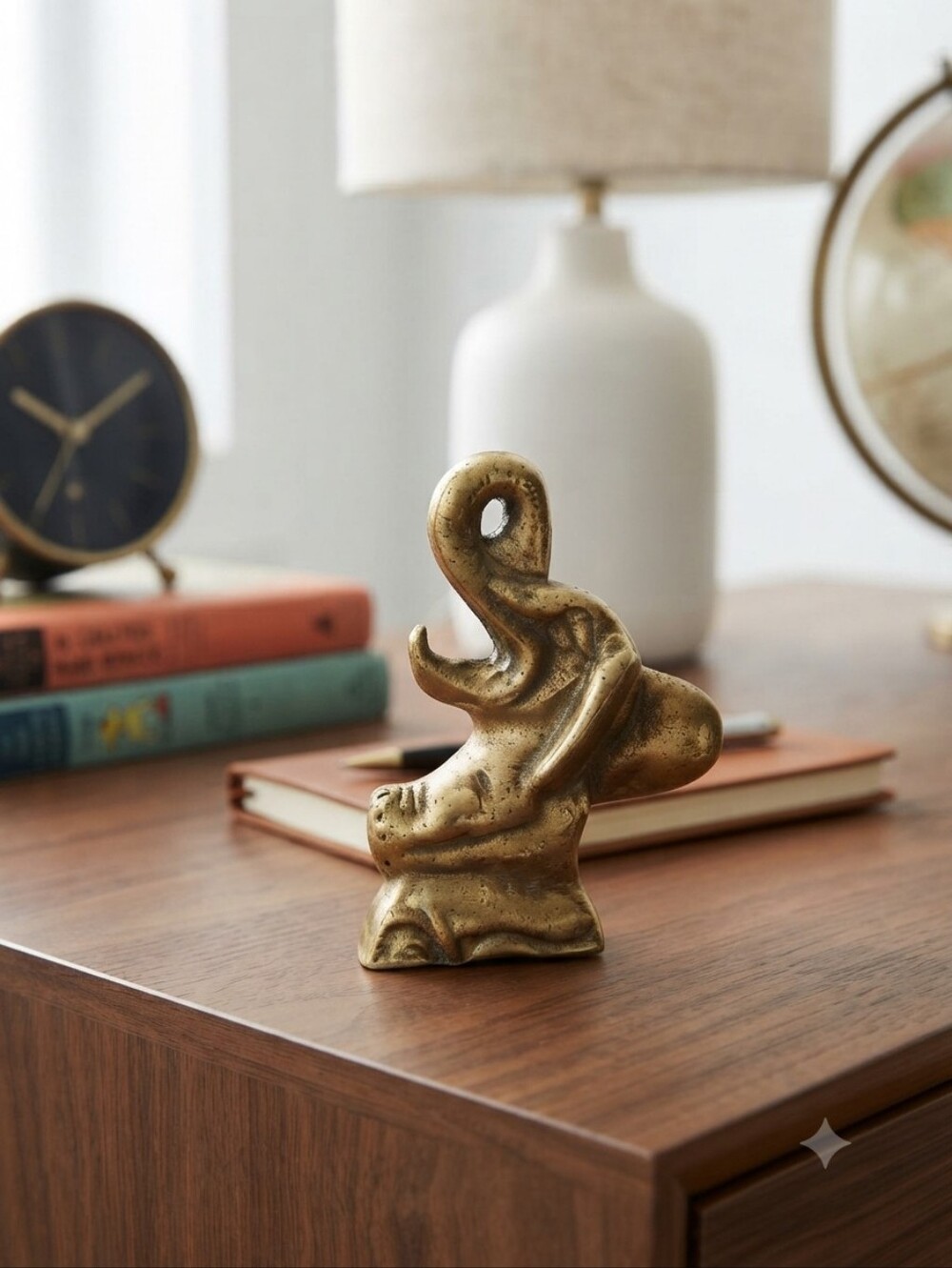 Vintage Solid Brass Elephant Figurine Made in Canada Trunk Up Lucky Decor